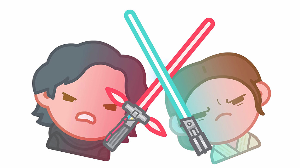 Emoji-Kylo und Emoji-Rey liefern sich ein Lichtschwert-Duell