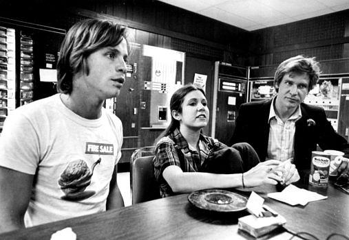 1977: Mit "Star Wars"-Kollegen Mark Hamill und Harrison Ford