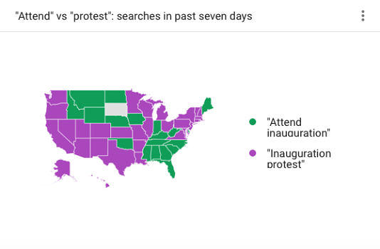 Ein Blick in Google-Trends beweist: Proteste gegen die Amtseinführung von Donald Trump könnten mehr Aufmerksamkeit bekommen, als die Inauguration.