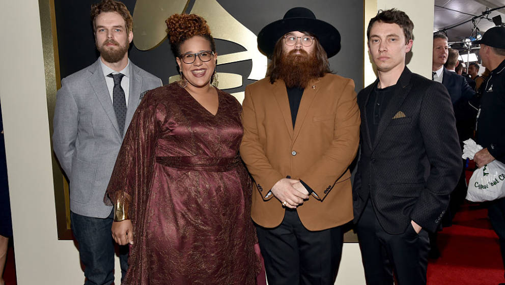 LOS ANGELES, CA - FEBRUARY 15:   (L-R) Musicians Steve Johnson, Brittany Howard, Zac Cockrell and Heath Fogg of Alabama Shake