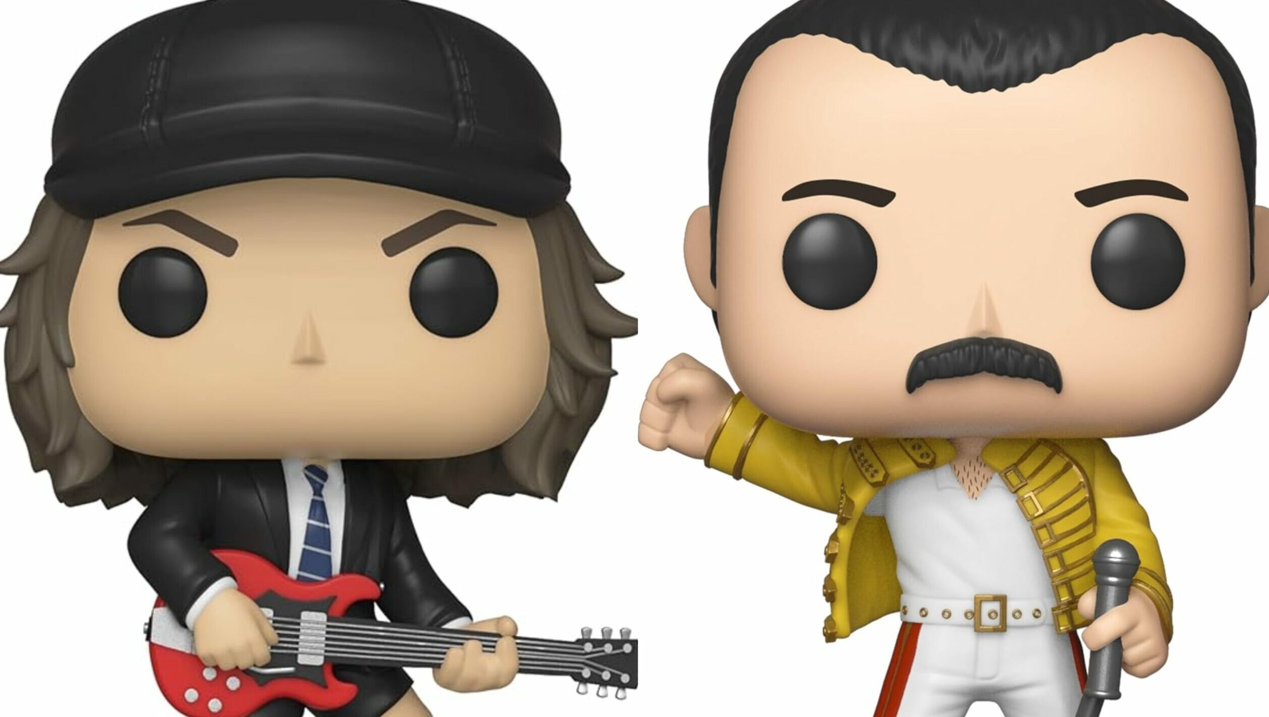 Verkitschte Aura: Angus Young von AC/DC und Freddie Mercury von Queen als Pop!-Figuren