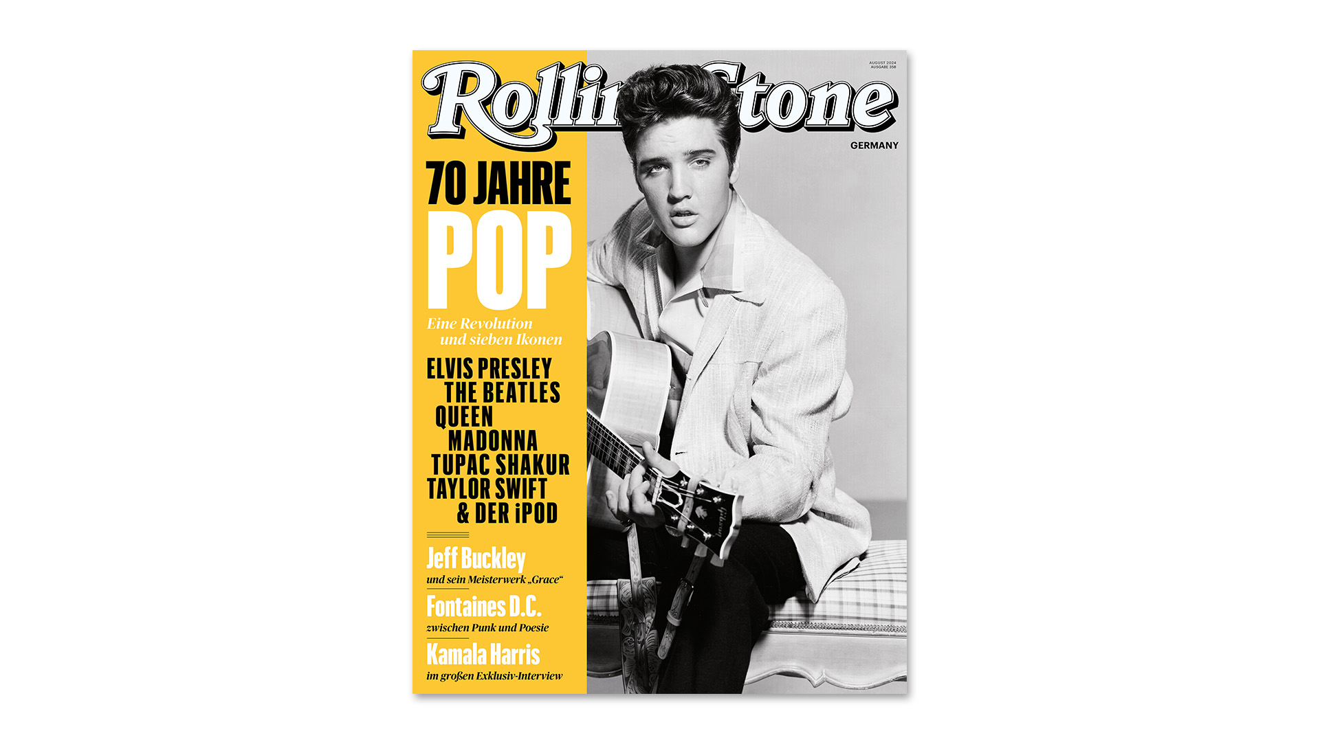 Die August-Ausgabe des ROLLING STONE mit dem Titelthema 70 Jahre Pop und Elvis Presley auf dem Cover