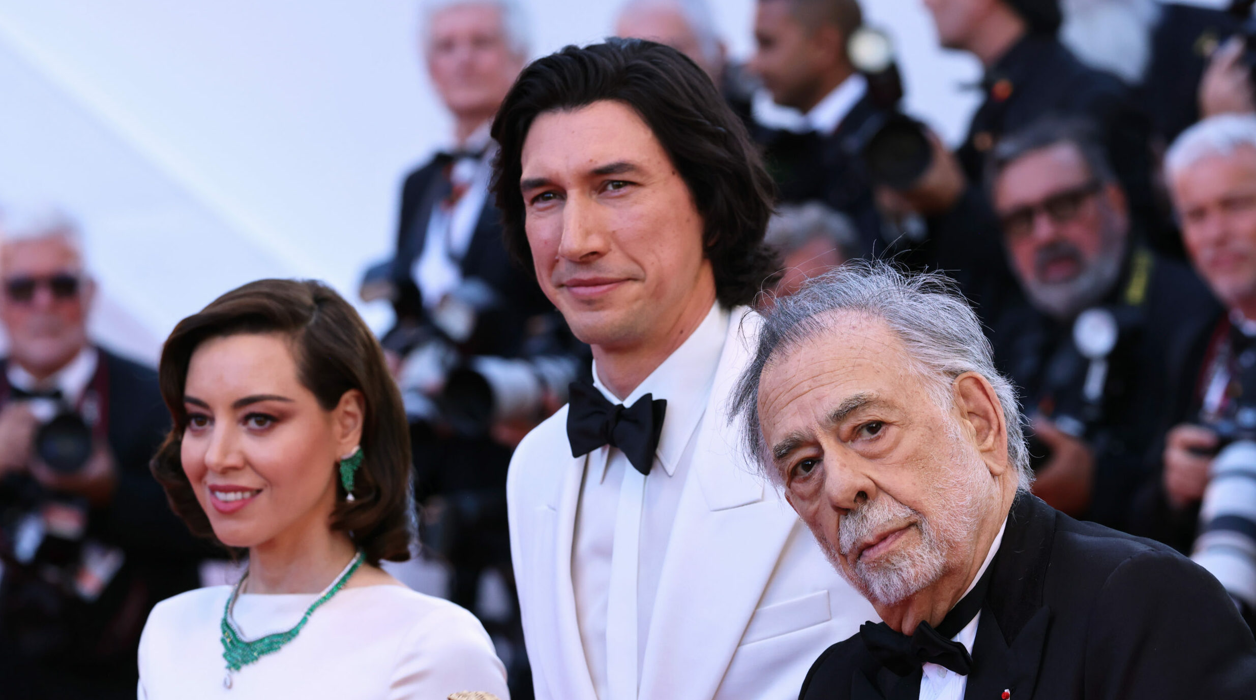 Aubrey Plaza, Adam Driver und Francis Ford Coppola bei der „Megalopolis“-Premiere in Cannes, 2024