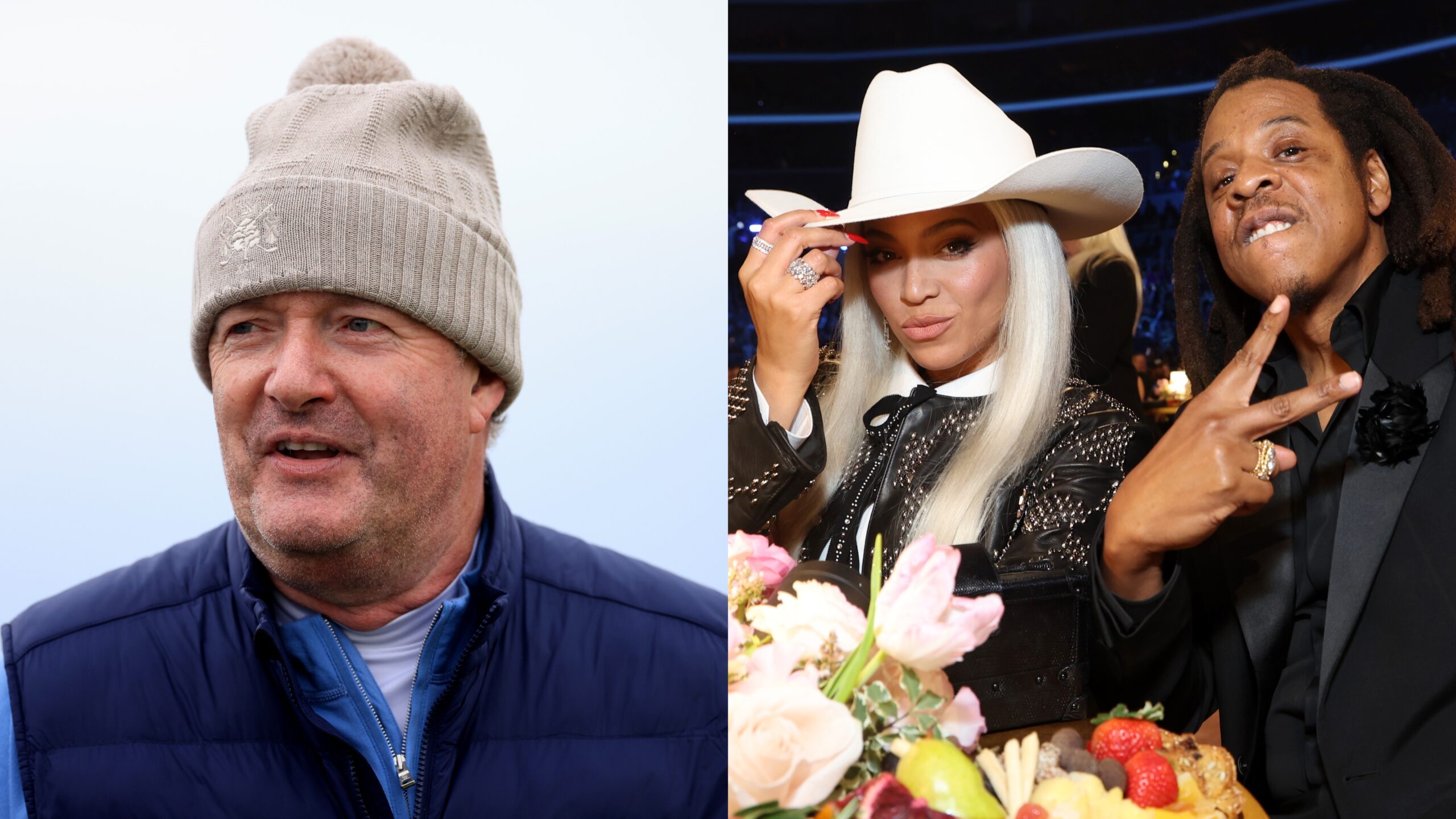 Piers Morgan (l.); Beyoncé und Jay-Z (r.)