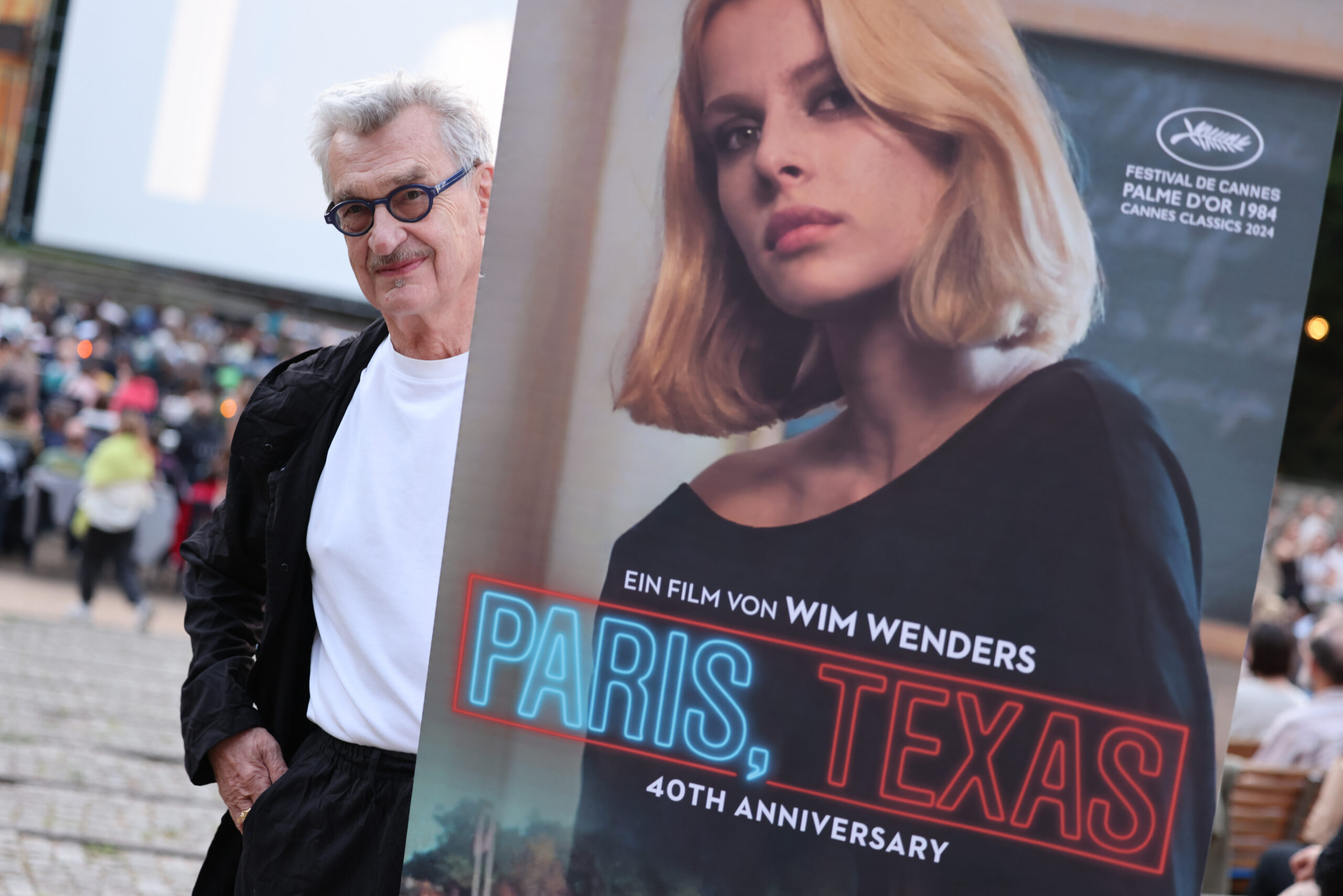 Wim Wenders bei einer Vorstellung von „Paris, Texas“ im Freiluftkino Friedrichshain, 2024